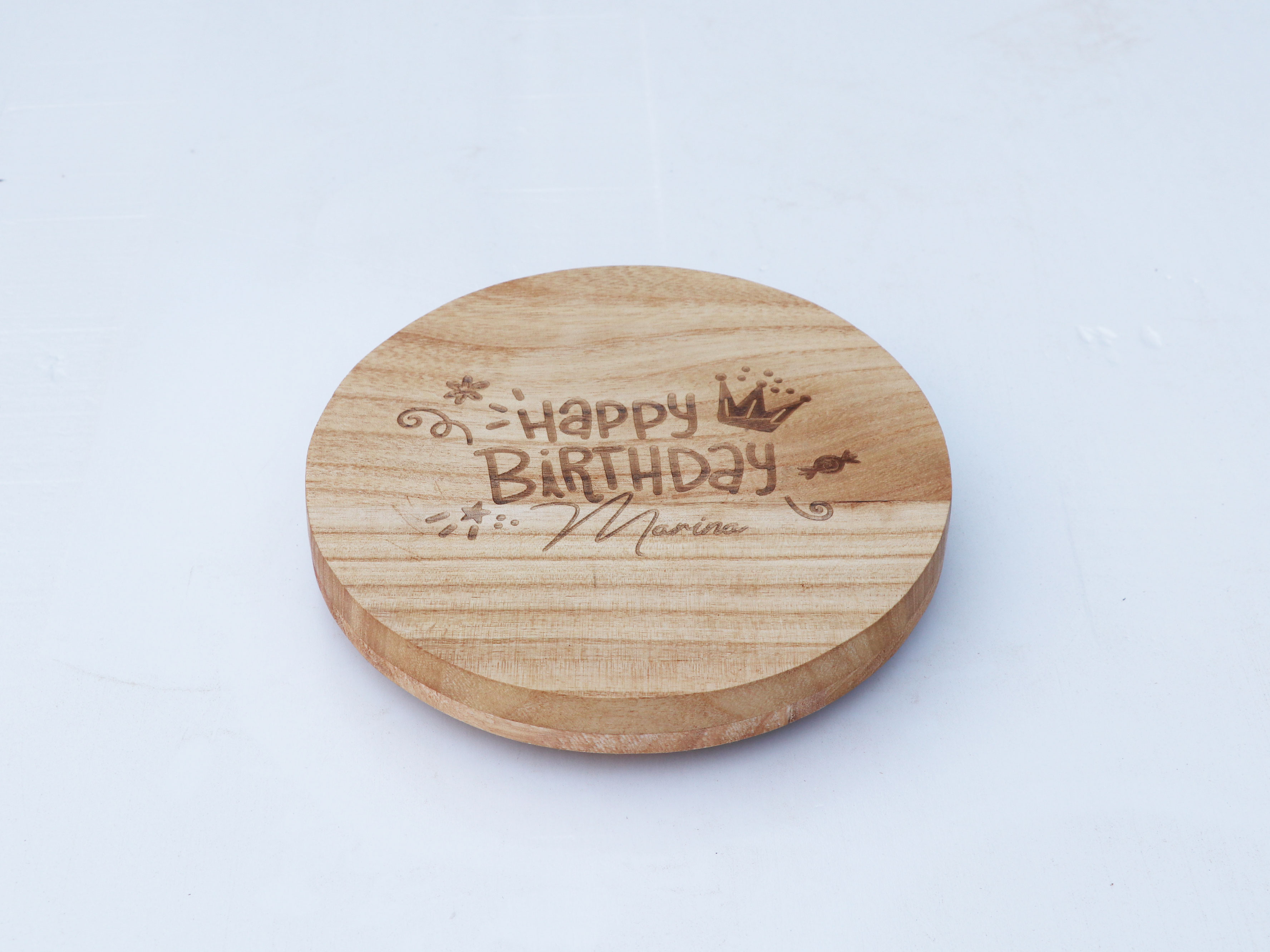 实木圆形收纳托盘-带底座-可定制雕刻内容